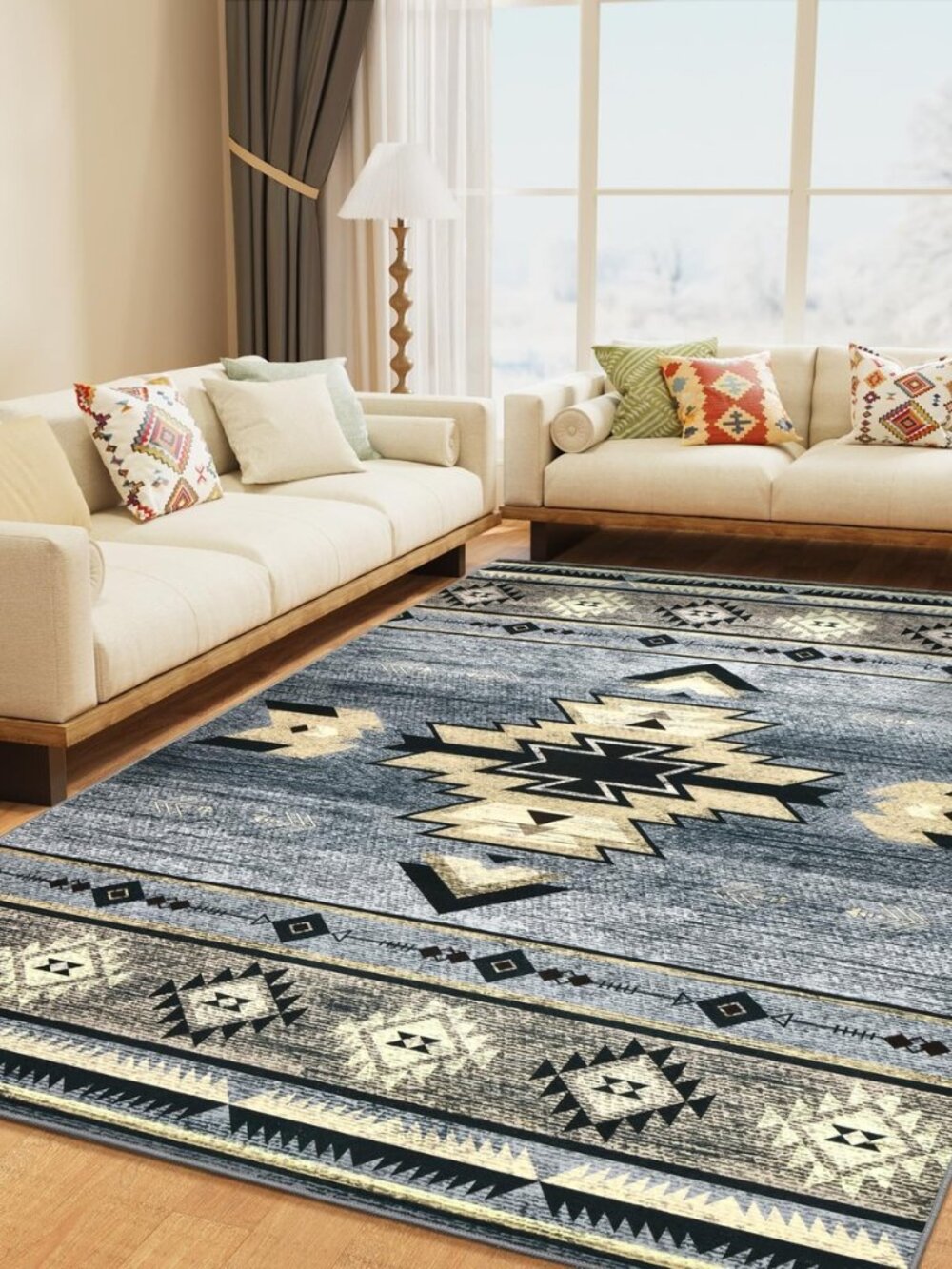 BENRON Western Rugs for Living Room Bedroom 5x7, Non Slip Washable, Grey